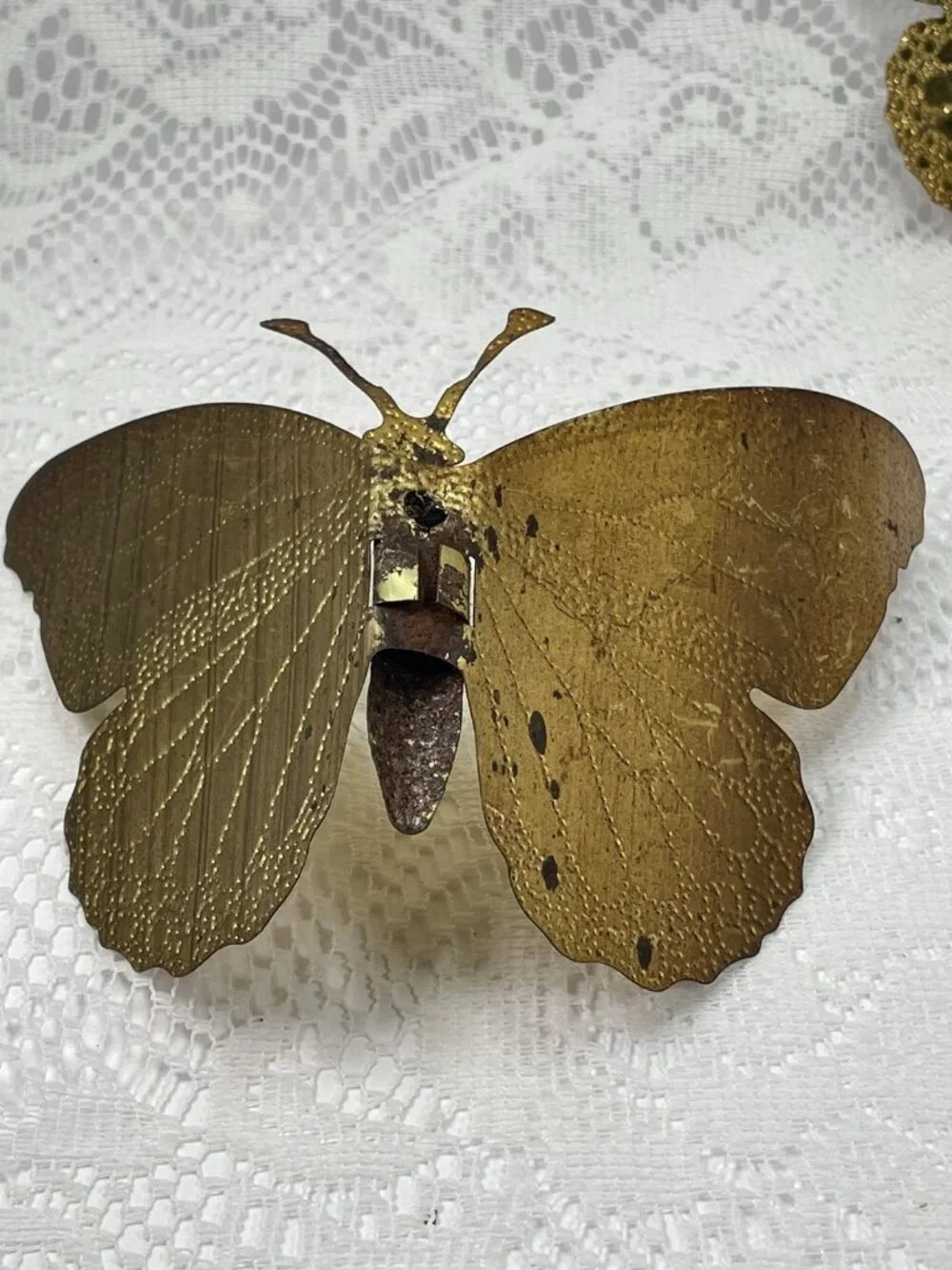 Set of 2 VTG Home Interiors Gold Tone Metal Tin 3D Butterfly Wall Decor MCM Boho